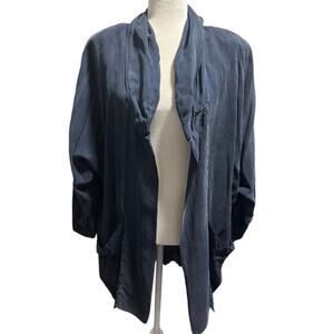 Vintage Rated R Embroidered Rayon Nave Blue Duster Jacket — Johnny Was Maker (L)